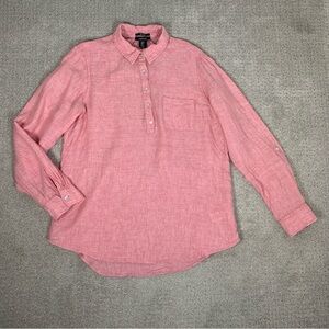 100% Linen Jones & Co. Pink Popover Longline Shirt Size Medium, Oversized